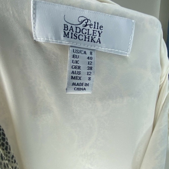 Belle Badgley Mischka Lace Print Dress Grey Sz 8 - Picture 6 of 6